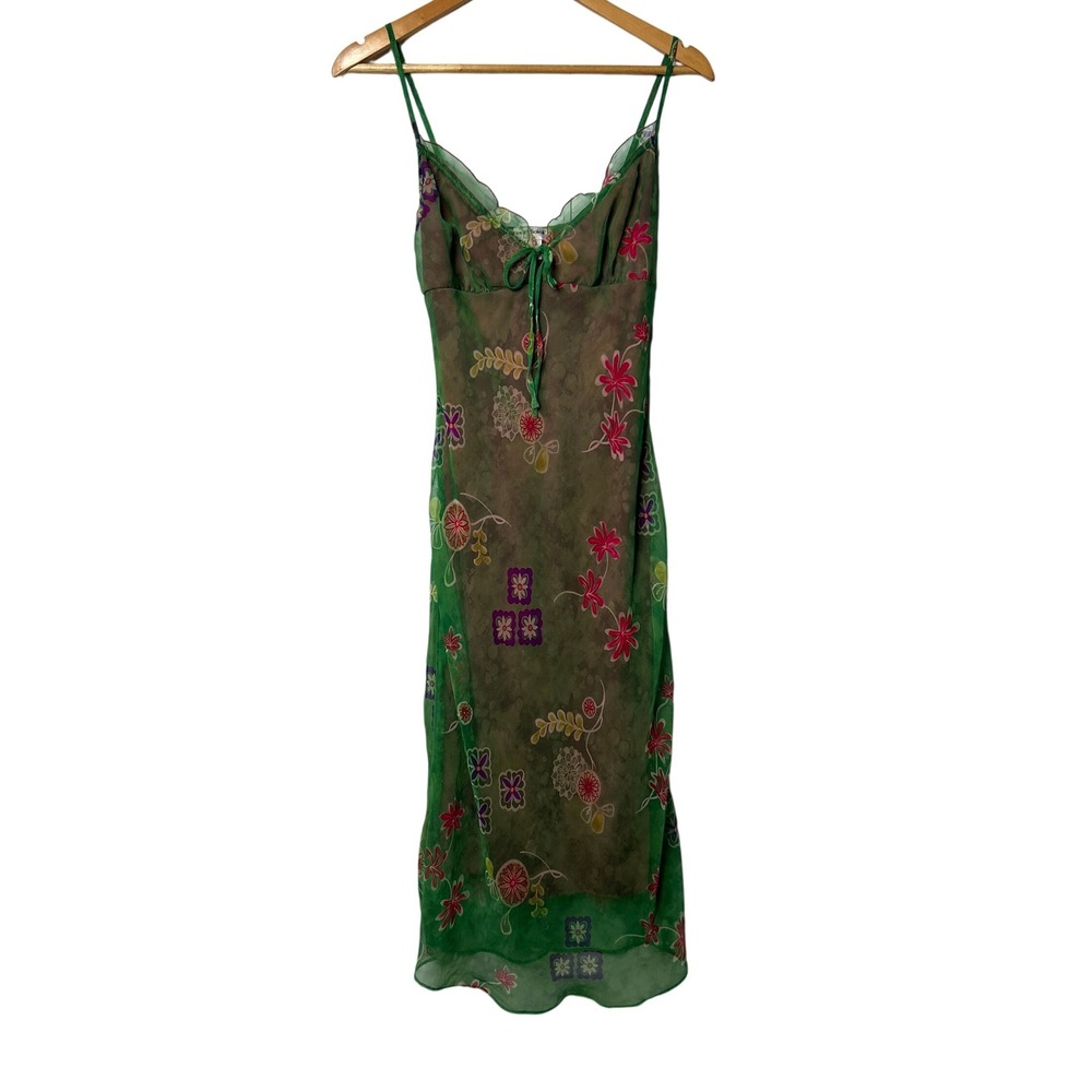 Vtg Studio Soleil Y2K Floral Chiffon Midi Dress M Green Fairy Grunge Pixiecore